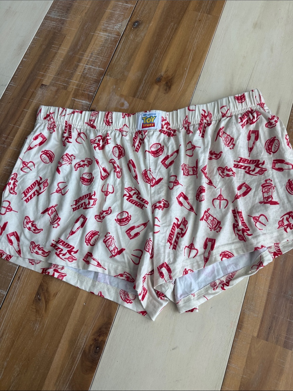 Toy Story Women's Cream Lounge Shorts with Red Print